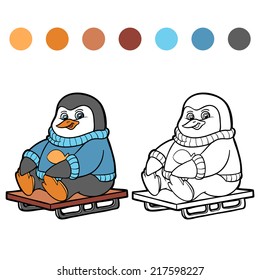 Coloring book (Penguin on a sled)