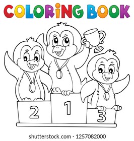 Coloring book penguin winners theme 1 - eps10 vector illustration.