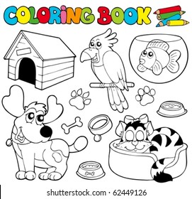 Coloring book with pets 1 - vector illustration.