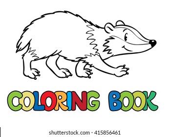Coloring book or coloring picture of funny badger or brock. Children vector illustration