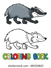 Coloring book or coloring picture of funny badger or brock. Children vector illustration