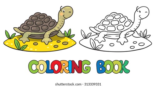 Coloring book or coloring picture of little funny turtle