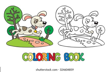 Coloring book or coloring picture of little funny dog or puppy