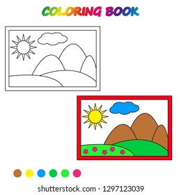 coloring book. picture - Coloring page to educate preschool kids . Game for preschool kids, worksheet. Vector cartoon illustration.