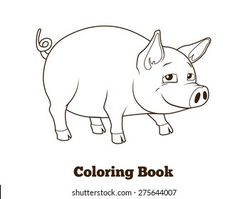 Coloring book pig cartoon educational illustration