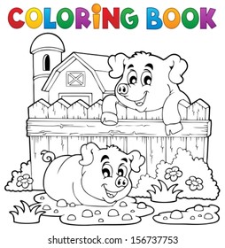 Coloring book pig theme 3 - eps10 vector illustration.
