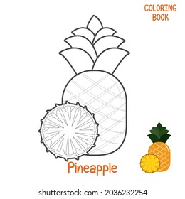 Coloring book with pineapple fruit vector illustration that can be printed on paper for children's education media