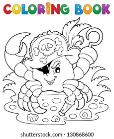 Coloring book with pirate crab - vector illustration.