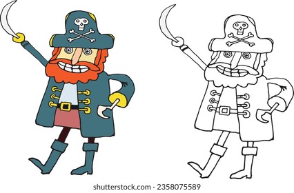 Coloring book with a pirate holding a saber in his hand, for printing