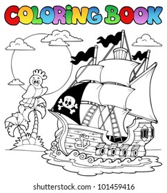 Coloring book and pirate ship 2    vector illustration 