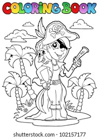 Coloring book with pirate topic 9 - vector illustration.