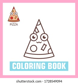 Coloring book with pizza.  Educational game for preschool aged kids, food theme. Printable kids activity