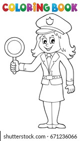 Coloring book policewoman image 1 - eps10 vector illustration.