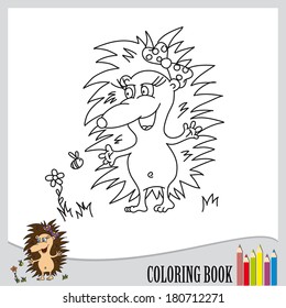 Coloring book - pretty hedgehog (vector)