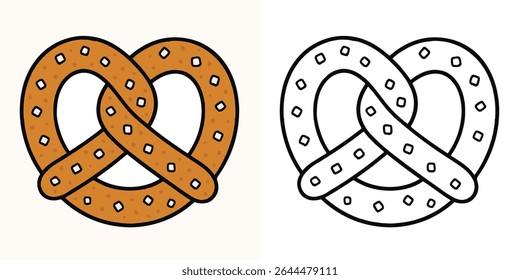 Coloring book of a pretzel sprinkled with salt outline vector illustration
