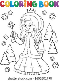 Coloring book princess in winter clothes - eps10 vector illustration.