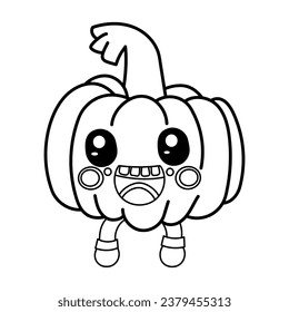 Calabaza de libros coloreados - ilustración vectorial en blanco y negro dibujada a mano.