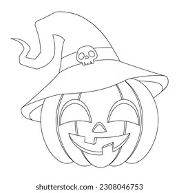 Coloring book pumpkin in a hat, vector illustration