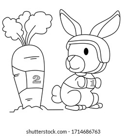 Coloring book a rabbit prepares for the race to run with carrots big.