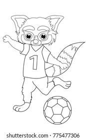 Coloring book Red Panda is a football player. Cartoon style. Isolated image on white background. Clip art for children. 