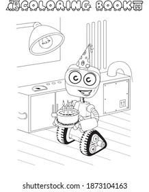 
Coloring book, robot, cute vector illustration