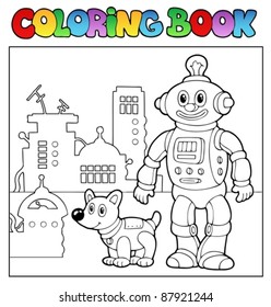 Dibujo vectorial del tema 1 del robot del libro de coloreado.