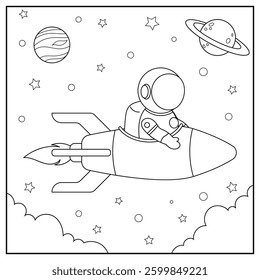 Coloring Book, Rocket during a space travel.