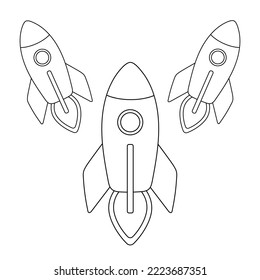 Coloring book, rockets in space. For print. Black and white illustration for coloring. Development of children, education of preschoolers, school children. task, game. Cosmonautics Day.