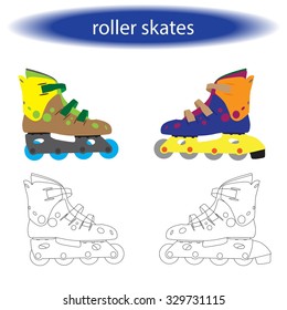 Coloring book ( roller skates ) for children. Vector illustration