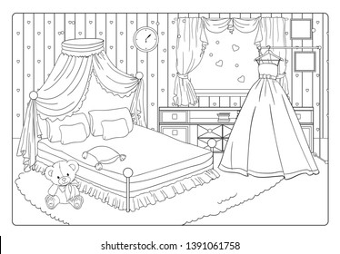 Coloring Book Romantic Bride Or Princess Room