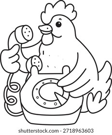 Livro de colorir do galo ícone do adesivo. Contorno do Galo Frango chamada por telefone