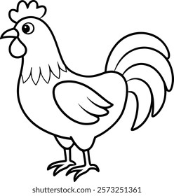 "Coloring book Rooster line art illustration featuring a detailed rooster design with intricate patterns. Perfect for kids and adults, this vector artwork provides a fun and creative activity 