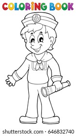 Coloring book sailor with telescope - eps10 vector illustration.
