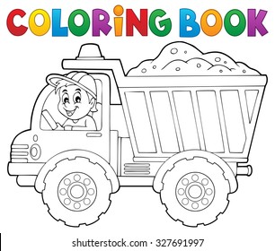 Colorir livro areia caminhão tema 1 - eps10 ilustração vetor.