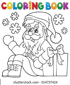 Coloring book with Santa Claus and gift - eps10 vector illustration.