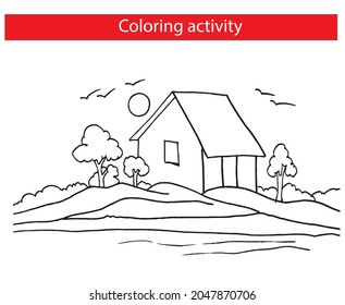 Coloring book. Scenery Coloring Page vector illustration