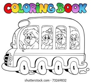 Coloring book with school bus - vector illustration.