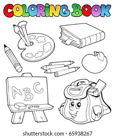 Coloring book with school images 1 - vector illustration.