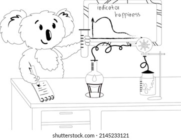 Coloring book with scientist koala in laboratory