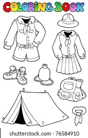 Coloring book with scout clothes - vector illustration.