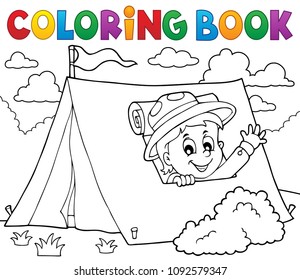 Coloring book scout in tent theme 1 - eps10 vector illustration.