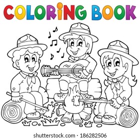Colorindo livro scouts tema 1 - eps10 ilustração vetor.