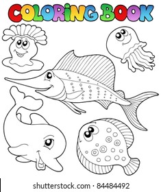 Coloring book with sea animals 2 - vector illustration.