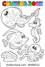 Coloring book with sea animals 3 - vector illustration.