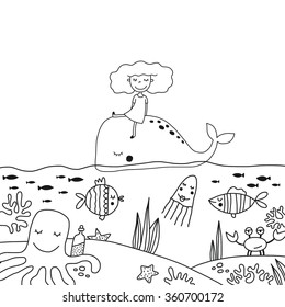 Libro para colorear de diseño de peces de mar