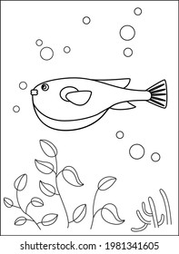 Coloring book sea life.cute fish. Underwater world. outline vector Black and white illustration for colouring book page.