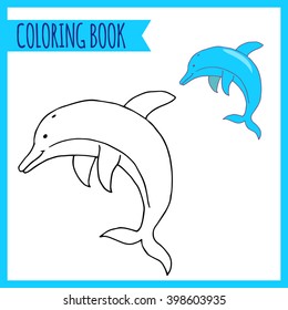 Coloring book. Sea theme. Vector hand drawn dolphin.
