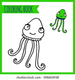 Coloring book. Sea theme. Vector hand drawn  jellyfish.