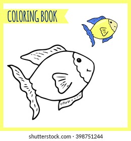 Coloring book. Sea theme. Vector hand drawn fish.
