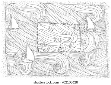 Coloring book sea waves and regatta